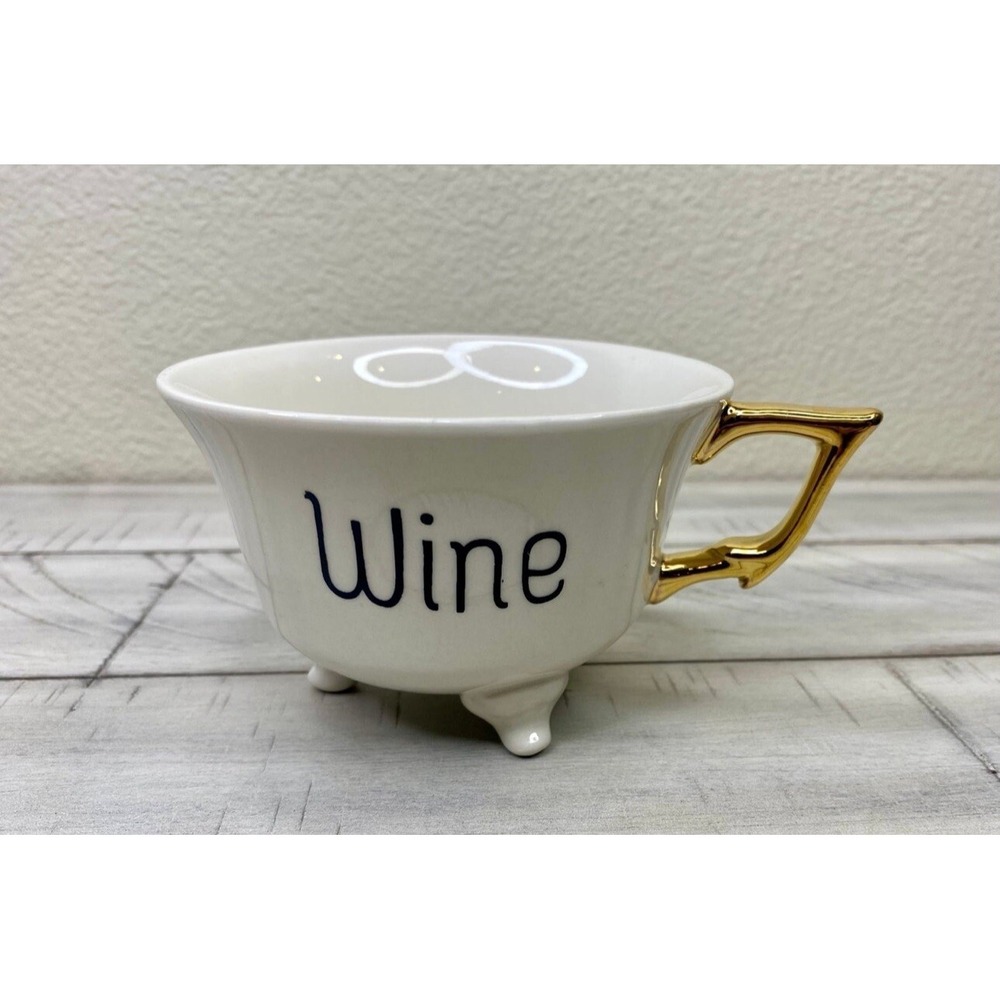 WINE Tea Cup Ceramic 3 Footed W/Gold Handle
